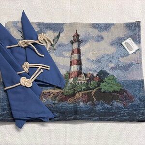 Lighthouse Tapestry Placemat and Napkin Set New! Nautical Decor